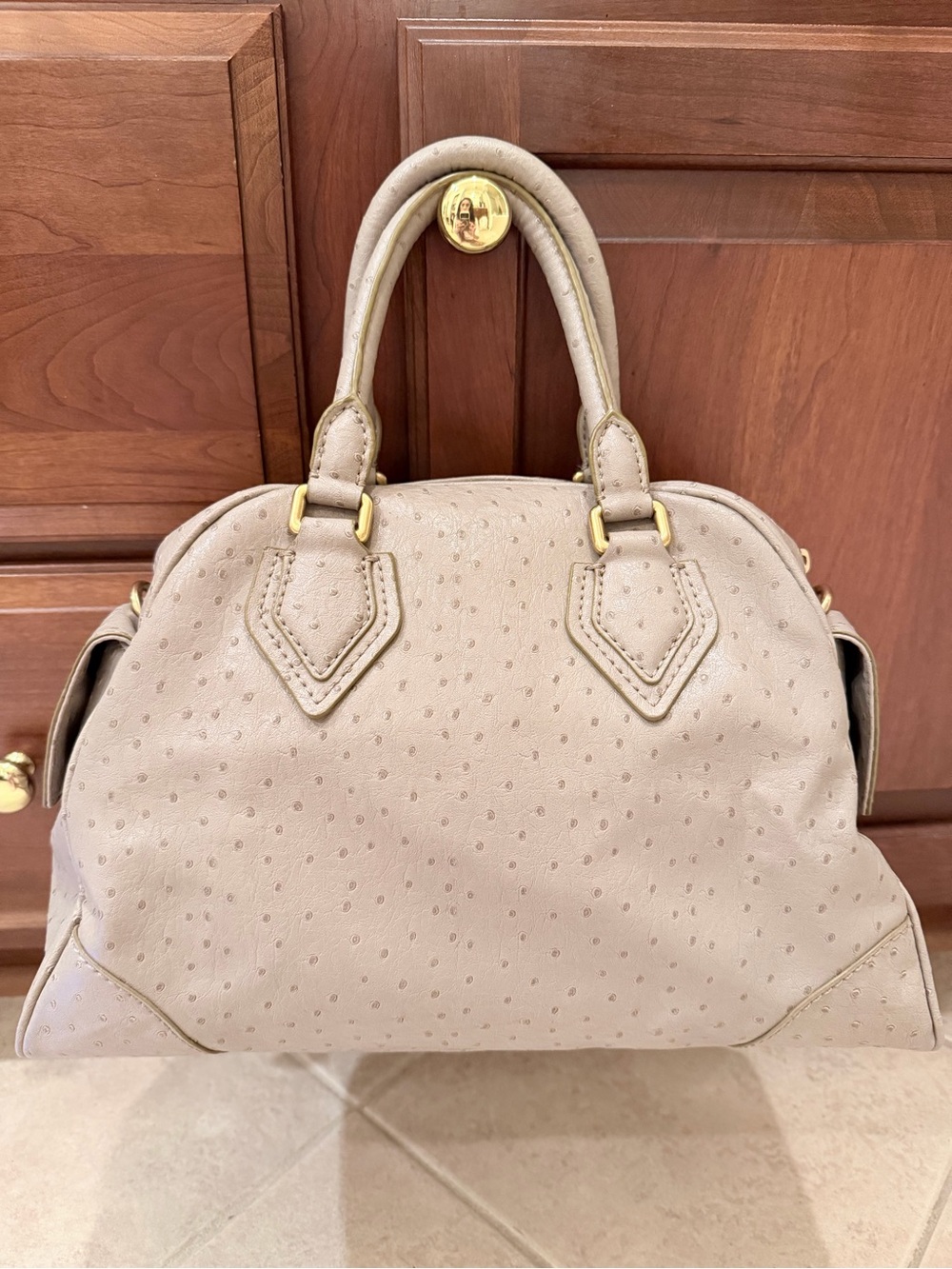 Marc by Marc Jacobs Beige Ostrich-Texture Satchel with Gold Hardware